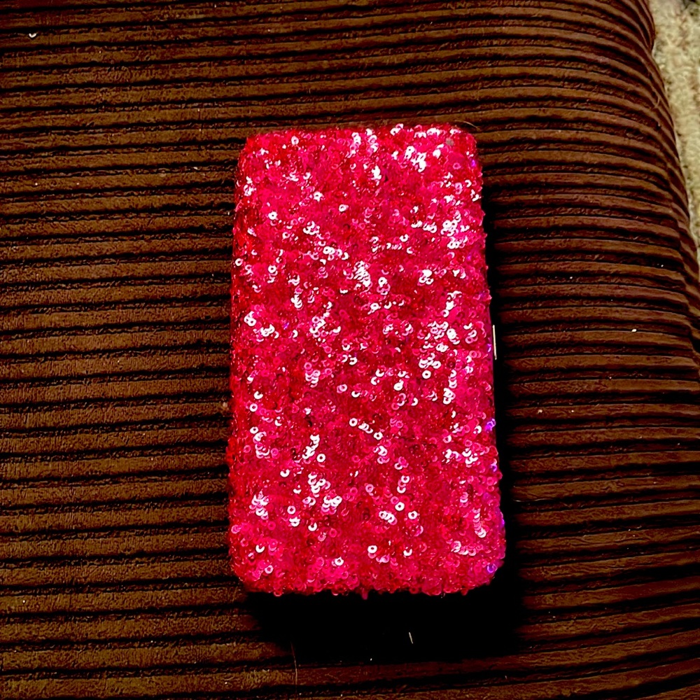 RED sparkly clutch